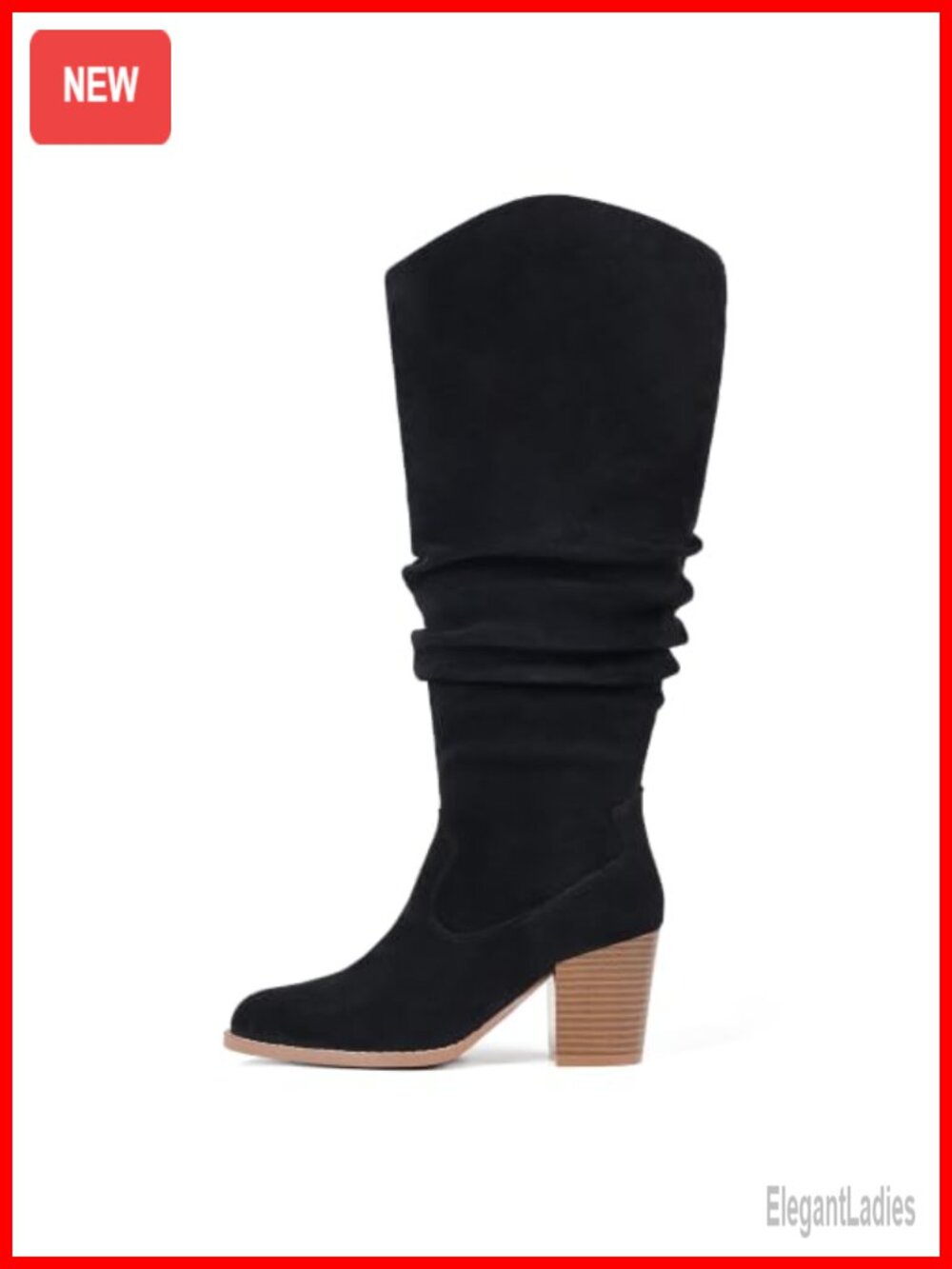 Faux Suede Knee-High Boots Wide Calf Slouch Tall Block Heel